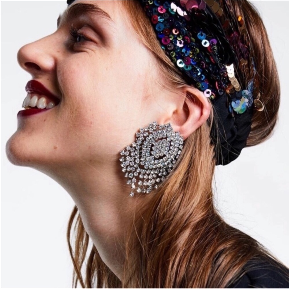 Crystal statement rhinestone silver earrings NWT